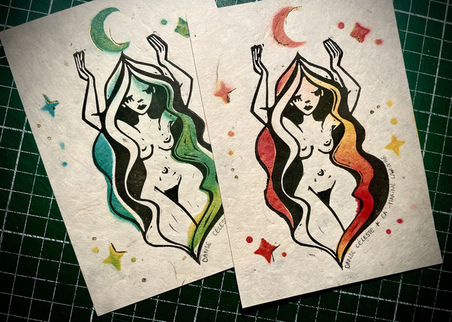 Linogravure - Danse Céleste 