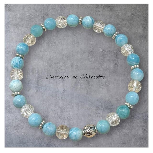 Bracelet &quot;Amazonite du Pérou &amp; Cristal de roche&quot; 6mm BR-117