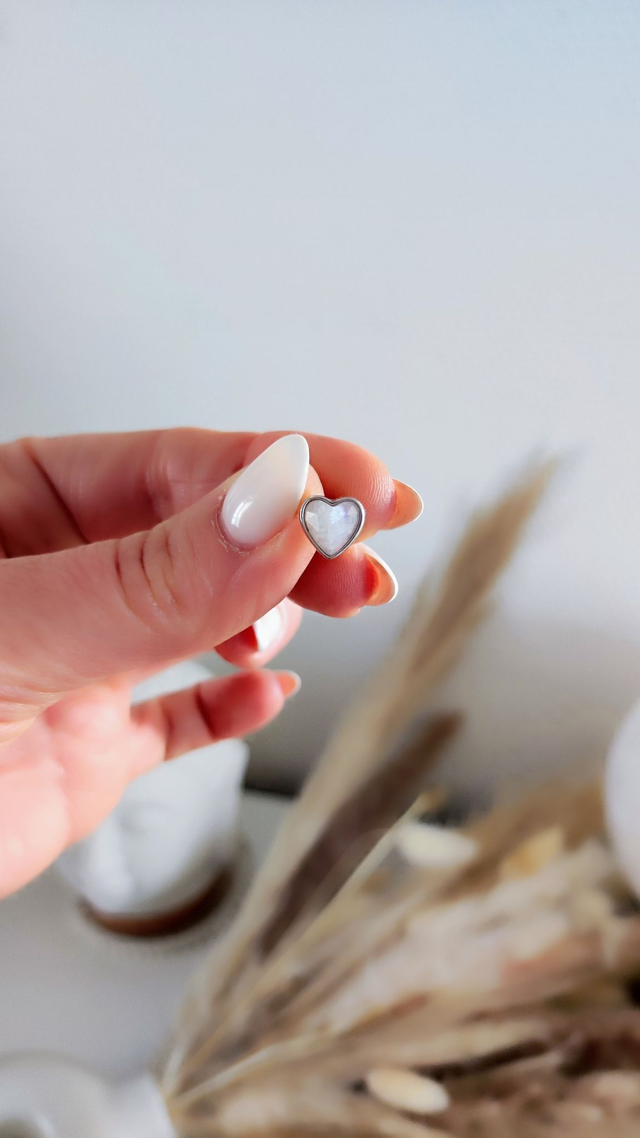 A Boucles d'oreilles Argent 925 Pierre de lune Coeur