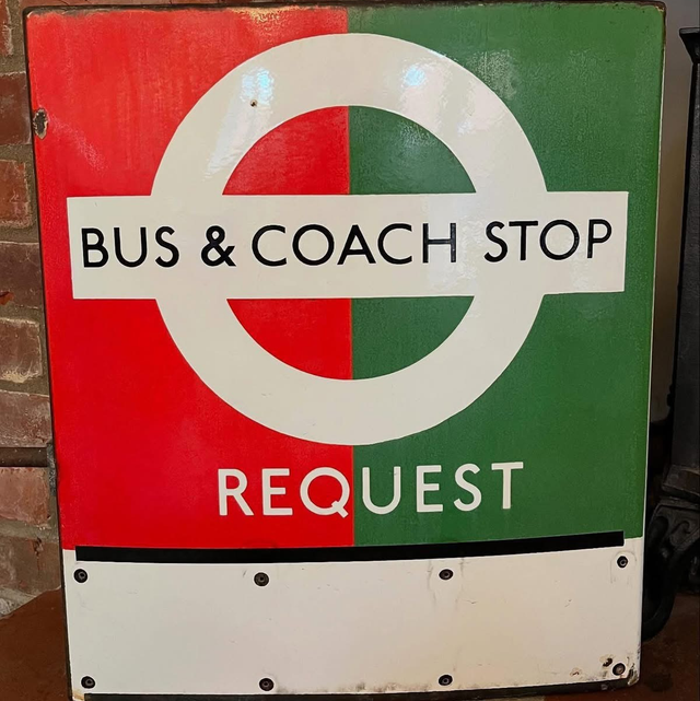 1950’s London Transport Bus &amp; Coach Stop Request Enamel Sign