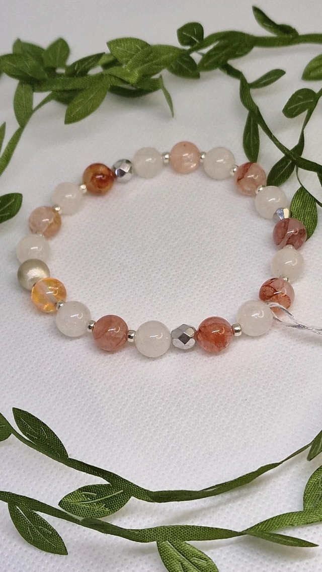 Bracelet Quartz Hematoïde rouge et Quartz blanc en 0,8 cm 