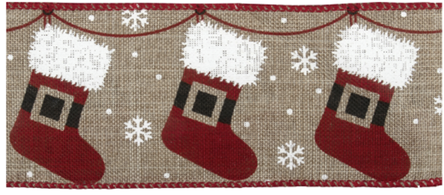 Santa Boots Wired Edged Ribbon Sold Per Metre 