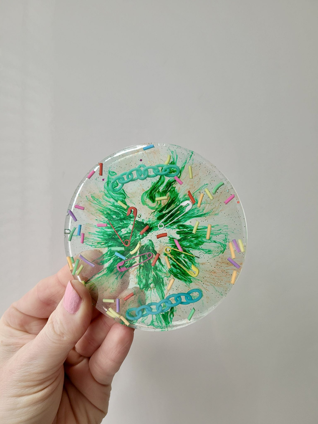 Coaster - Punk Safety Pins &amp; Green Swirls