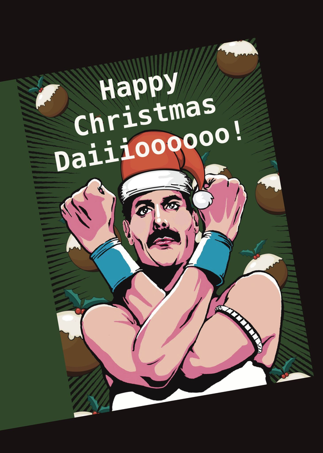 Freddie Mercury Queen Christmas Daiiooooooo! Card  (A5) 