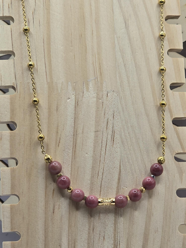 Collier Rhodonite 0,6 et acier inoxydable 