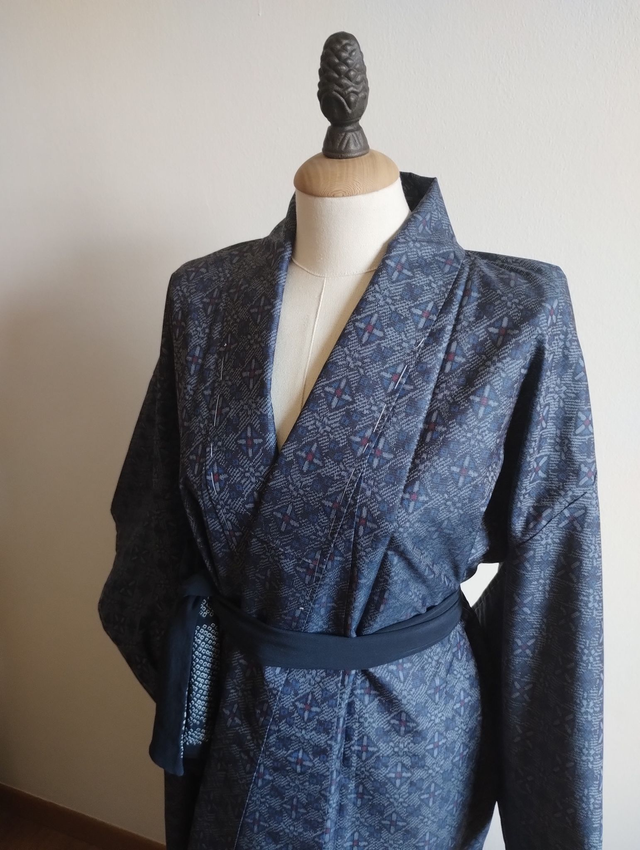 OSHIMA Unused Silk Kimono, Japanese Blue Vintage Silk Jacket Coat, Vintage OSHIMA Kimono, Gift for Her