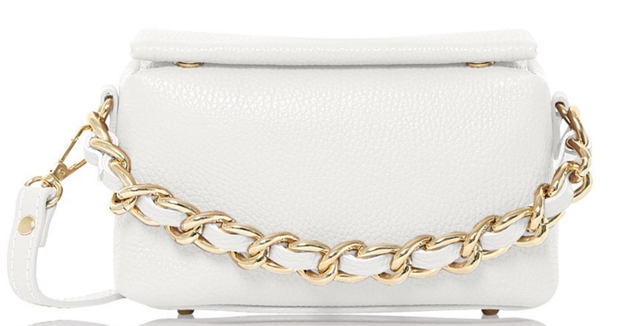 Clutch Handbag with Shoulder Strap  (White Italian Leather)
