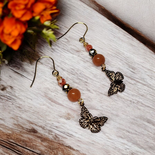 Boucles d&#039;oreilles orange acier inoxydable