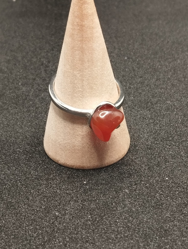 bague métal argenté avec cornaline