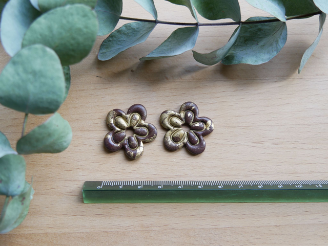 Maxi double fleur marron foncé/doré