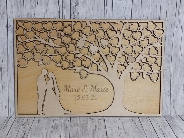 Elegantes, personalisiertes Gästebuch aus Holz im Baum-Design RECHTECKIG