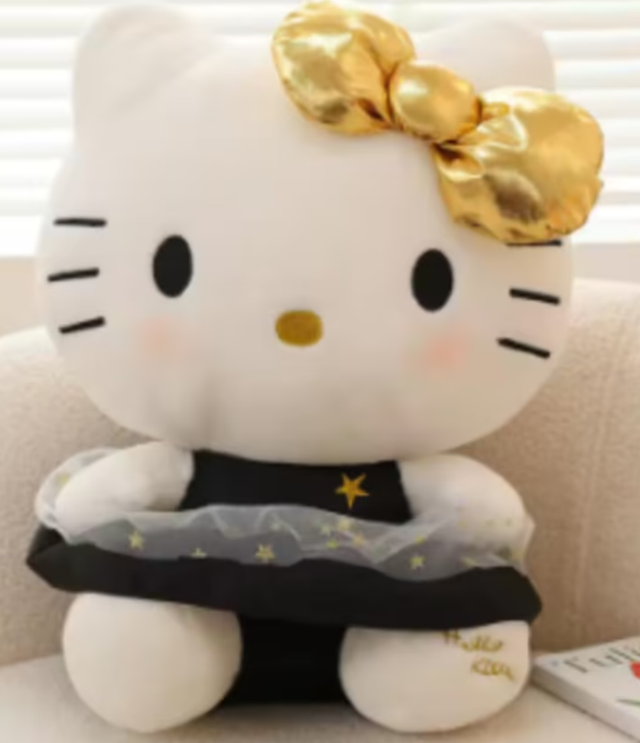 Hello Kitty pluche knuffel zwart goud (35cm) Nieuw.