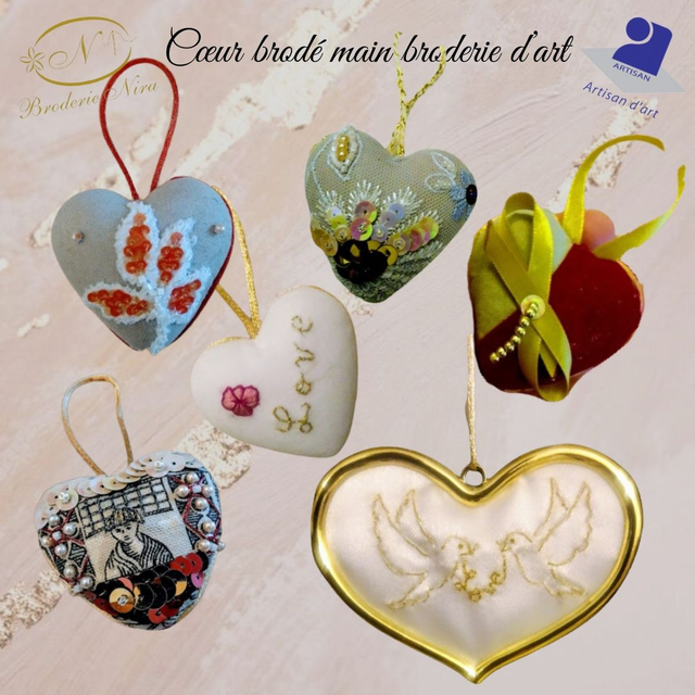 Cœur Suspendu en Broderie d'Art – Poésie Textile – Pièce Unique