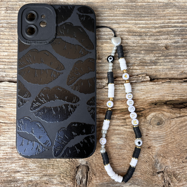 Grigri de téléphone Heishi noir &amp; blanc DREAM - Taille S