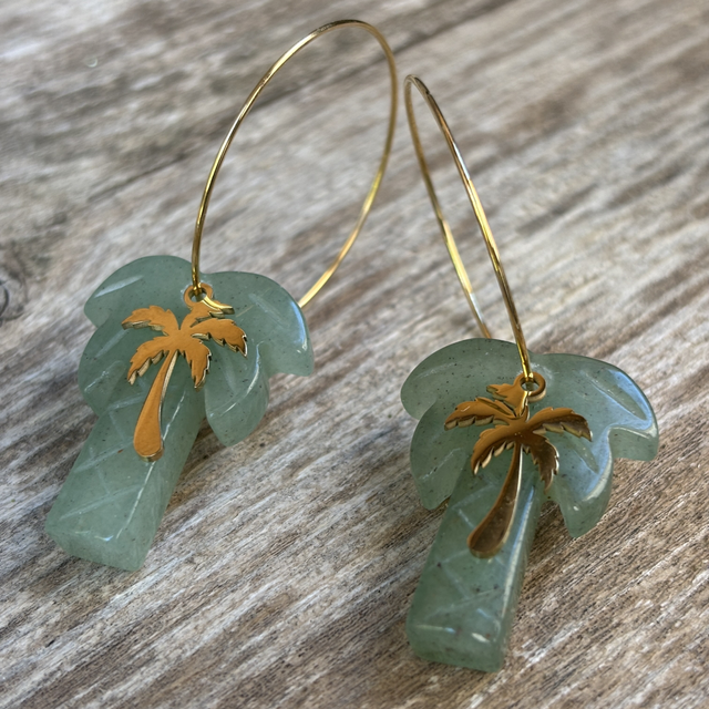 Boucles d’oreilles Créoles Palmiers Aventurine