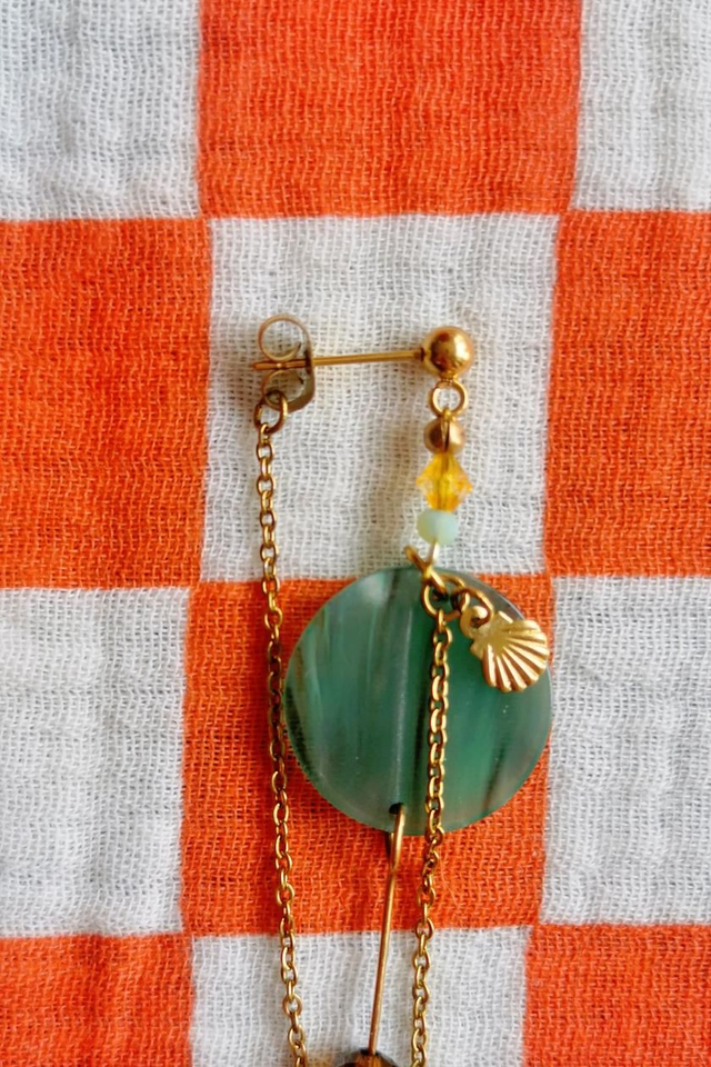 Boucles d'oreilles Rondes Vertes & Dorés