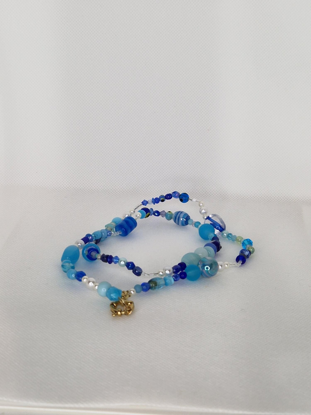 Collier perles de verre - bleu