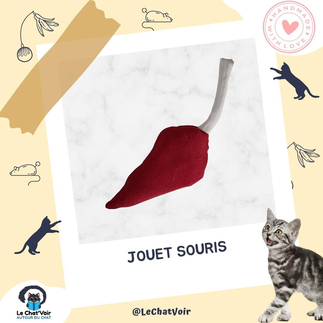 Jouet souris rouge queue blanche