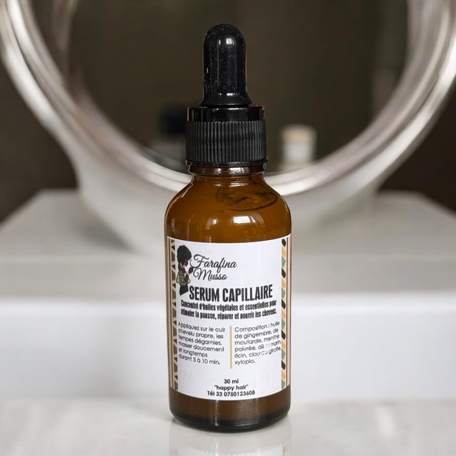 Sérum Capillaire Pousse &amp; Force – Moutarde, Gingembre, Ricin, Menthe Poivrée &amp; Clou de Girofle | 100% Naturel