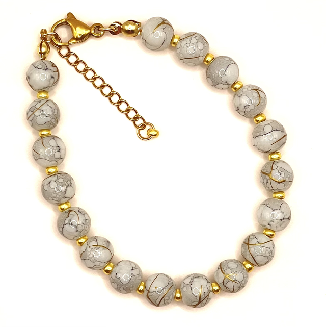 B009 - Bracelet perles verre grises bleutés