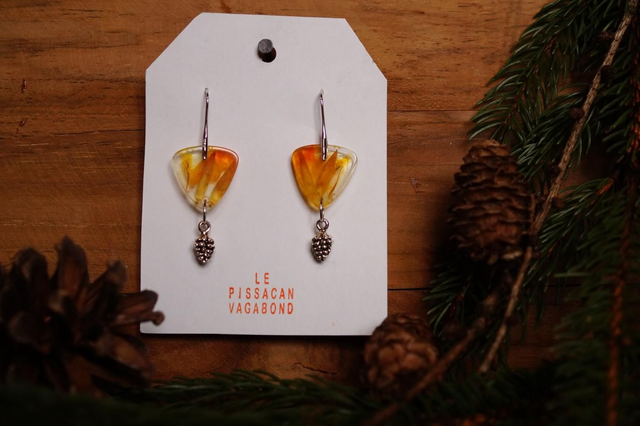 Boucles d'oreilles - Pomme de pin - Orange