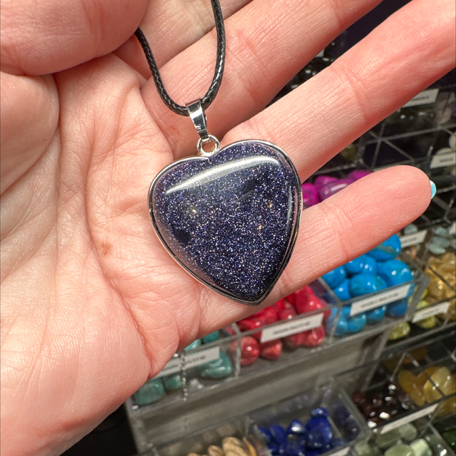 Blue Goldstone Heart Pendant 