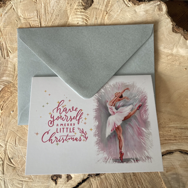 Luxe Kerstkaart Ballet Danseres schilderij roze | dubbele ansichtkaart met envelop 