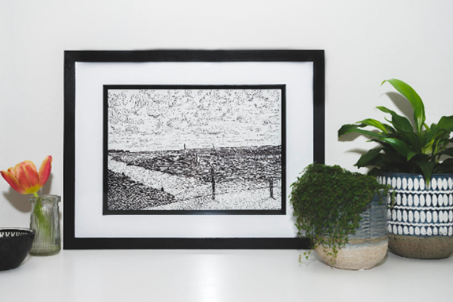 Wells-next-the-sea Harbour Norfolk Giclée Fine Art sketched Print