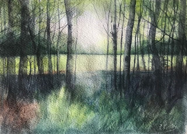 RK77 Across the Field I by Ruth Kirkby, 20 x 28cm Watercolour
