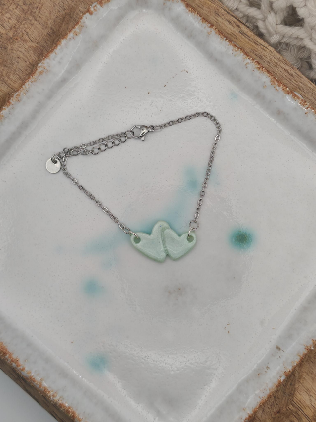 A Bracelet argenté Duo cœur Bleu 