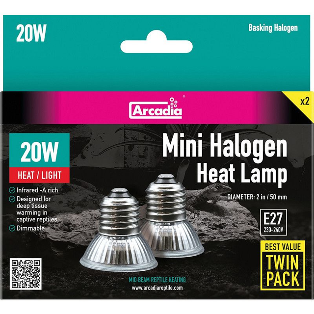 Arcadia mini halogeen lamp 20W duo pack