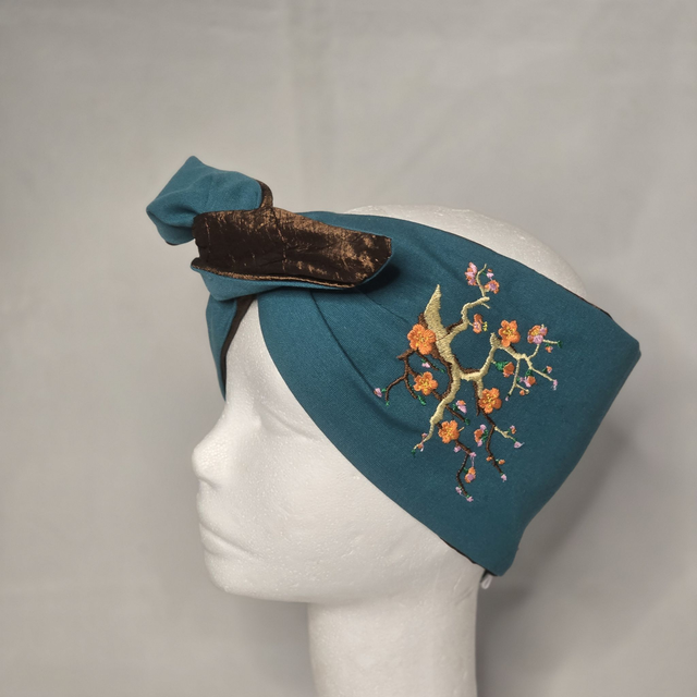 Bandeau retro en tissu - Broderie japonaise