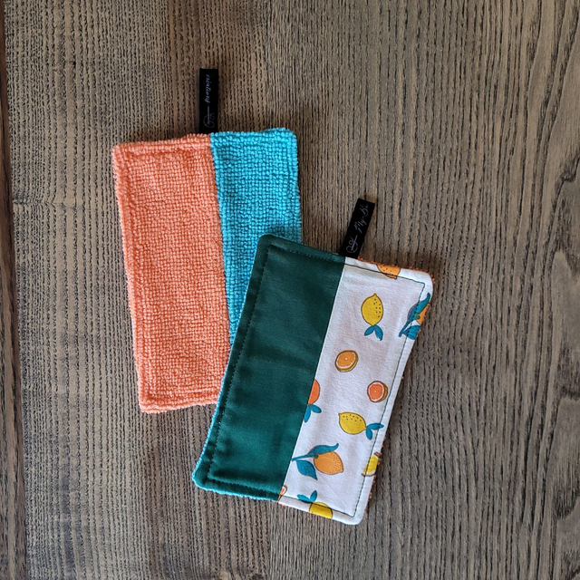 Coton lavable rectangle : Agrumes, orange, vert