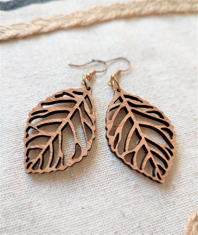 E01 – Boucles d'oreilles artisanales en bois CANOPY 1 –  Style Bohème