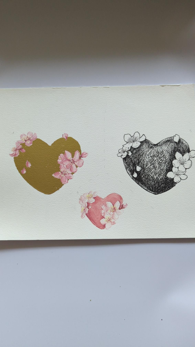 Triptyque de cœur aux fleurs de Sakura