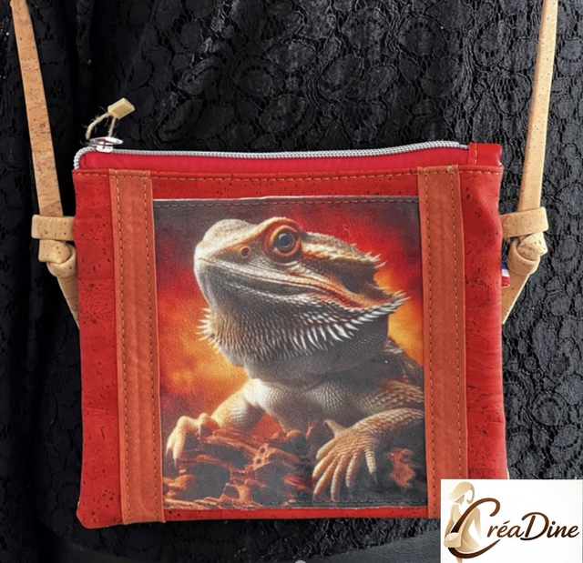 Sac Pochette bandoulière en liège iguane 