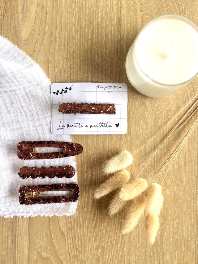 La barette à paillettes - Marron