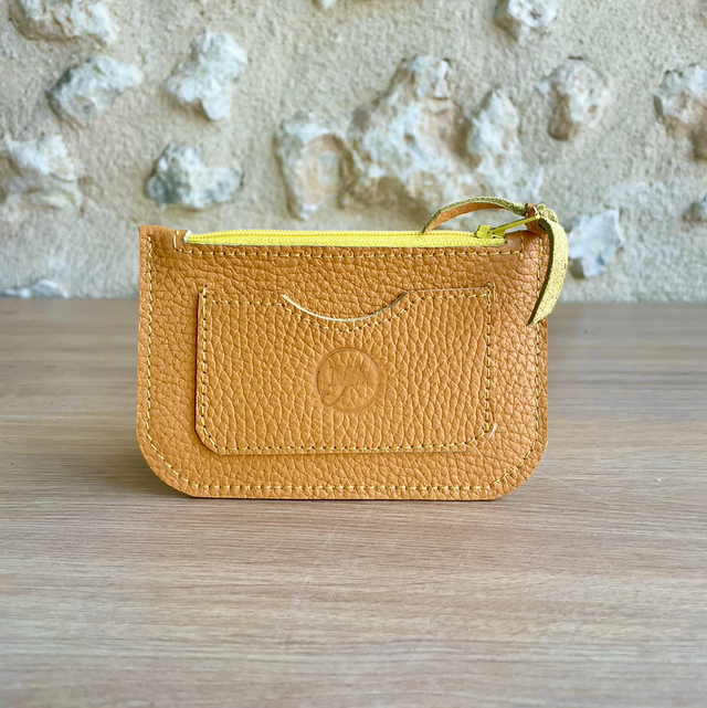 Porte cartes / porte monnaies jaune abricot