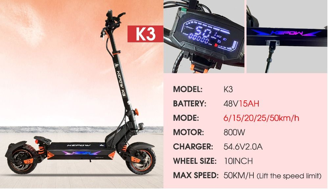 50 km/t arm-affjedret 800W motor, 15Ah batteri, 50km el-løbehjul, Tuya App 