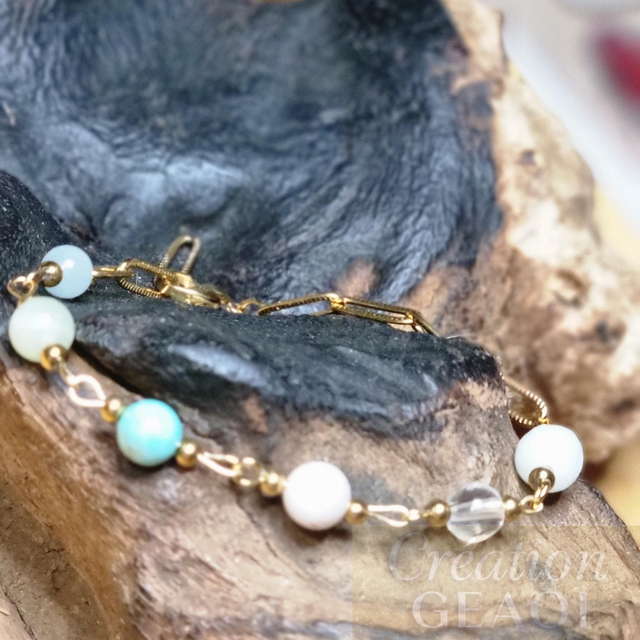 Bracelet des êtres chers :Emeraude, cristal de roche, Opale rose, turquoise, jade vert,aigue marine