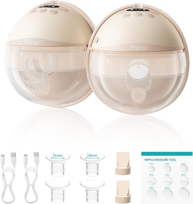 Paruu P16-A, tragbare elektrische Milchpumpe mit 4 Modi und 12 Stufen, starke Saugkraft (2er Pack, Nude)