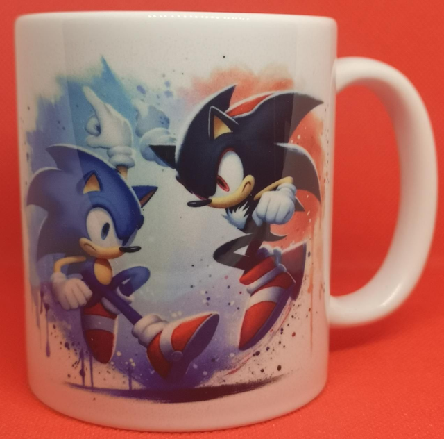 Custom Unofficial Printed Sonic &amp; Shadow 11oz Mug. 