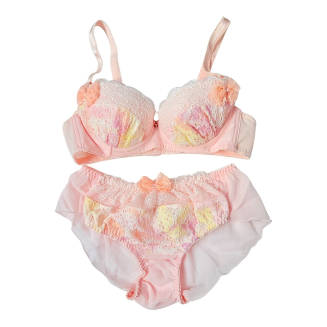 Orange embroidered Japanese Bra + Underwear Set UK 32B  