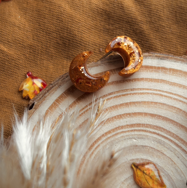 Crescent Moon Studs - Gold &amp; Copper