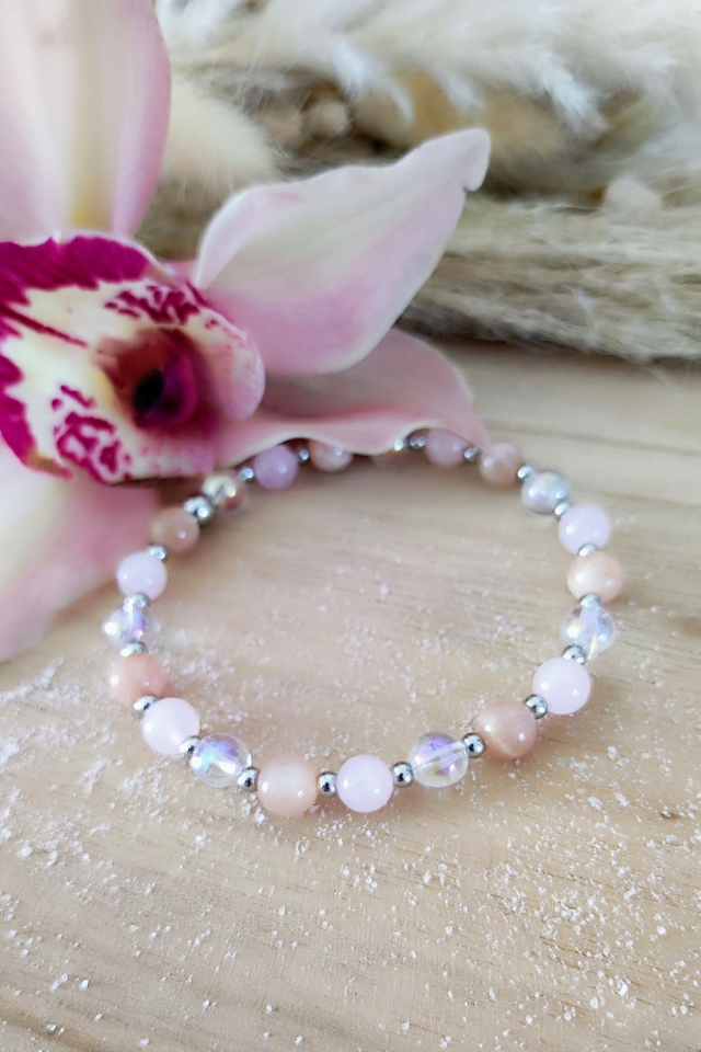 Bracelet "Confiance en soi" Pierre de soleil et Quartz rose