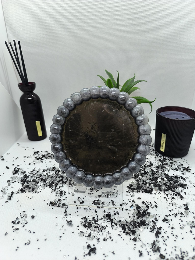 Plateau rond bubble noir et blanc nacré 