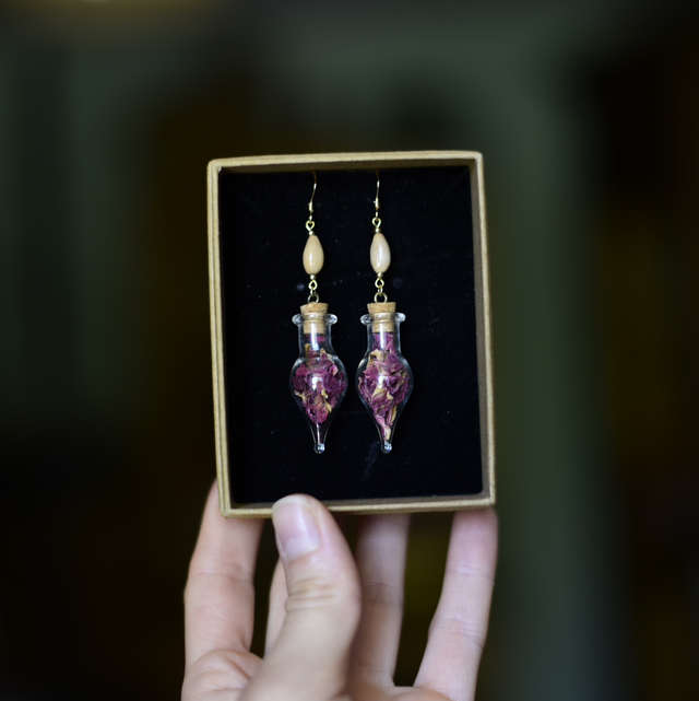 boucles d’oreilles fioles rose