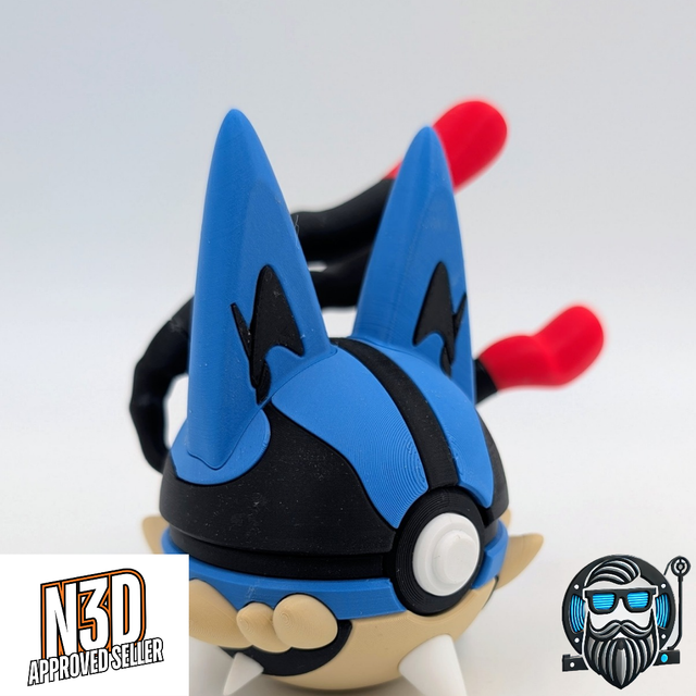Pokéball décorative Lucario – Objet collector Pokémon – Impression 3D PLA