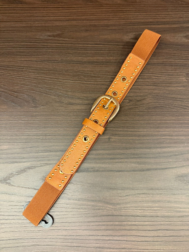 Riem met elastiek en studs cognac