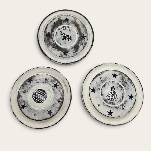 Porte-encens coupelle en bois – 3 motifs au choix